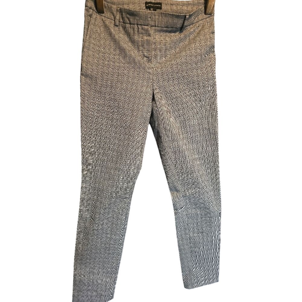 Adrienne Vittadini Womens‎ Glen Plaid Ankle Trousers Black White Slim Fit Size 8